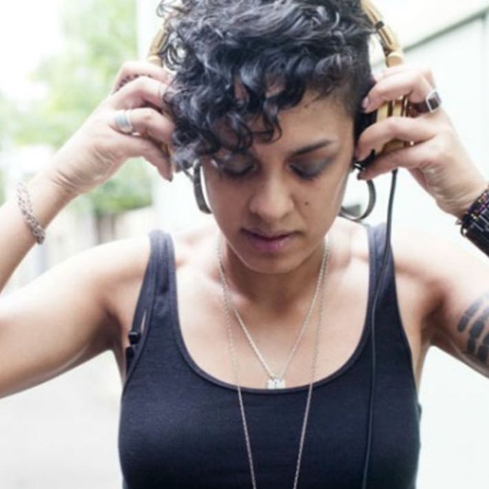 Multicultural woman with headphones