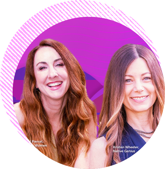 Chantal Pierrat and Kristen Wheeler smiling with a purple background